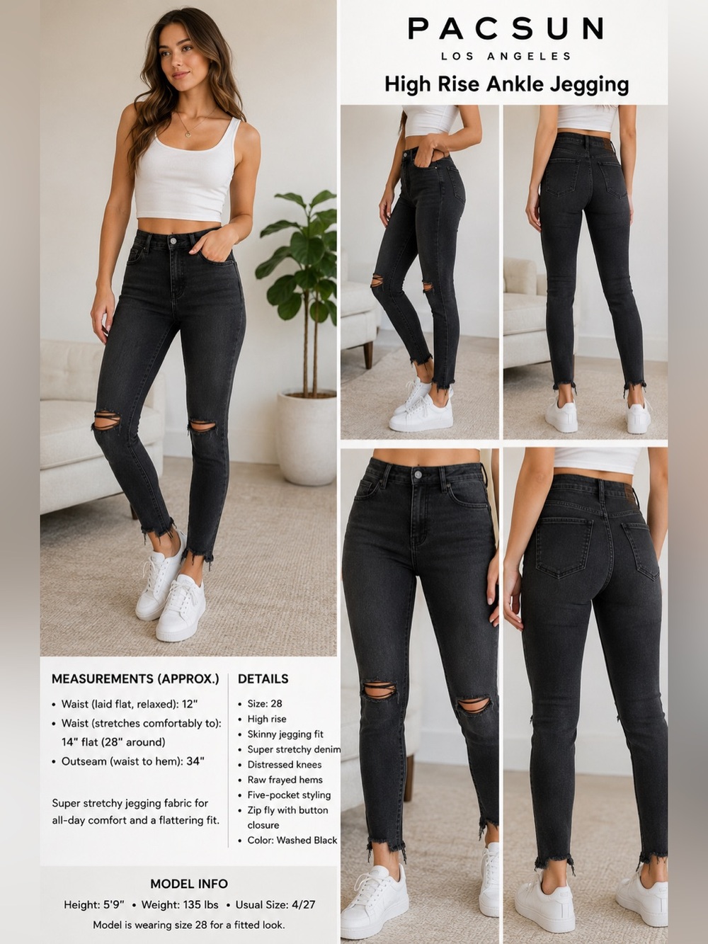PacSun High Rise Stretch Distressed Jeggings | Size 28